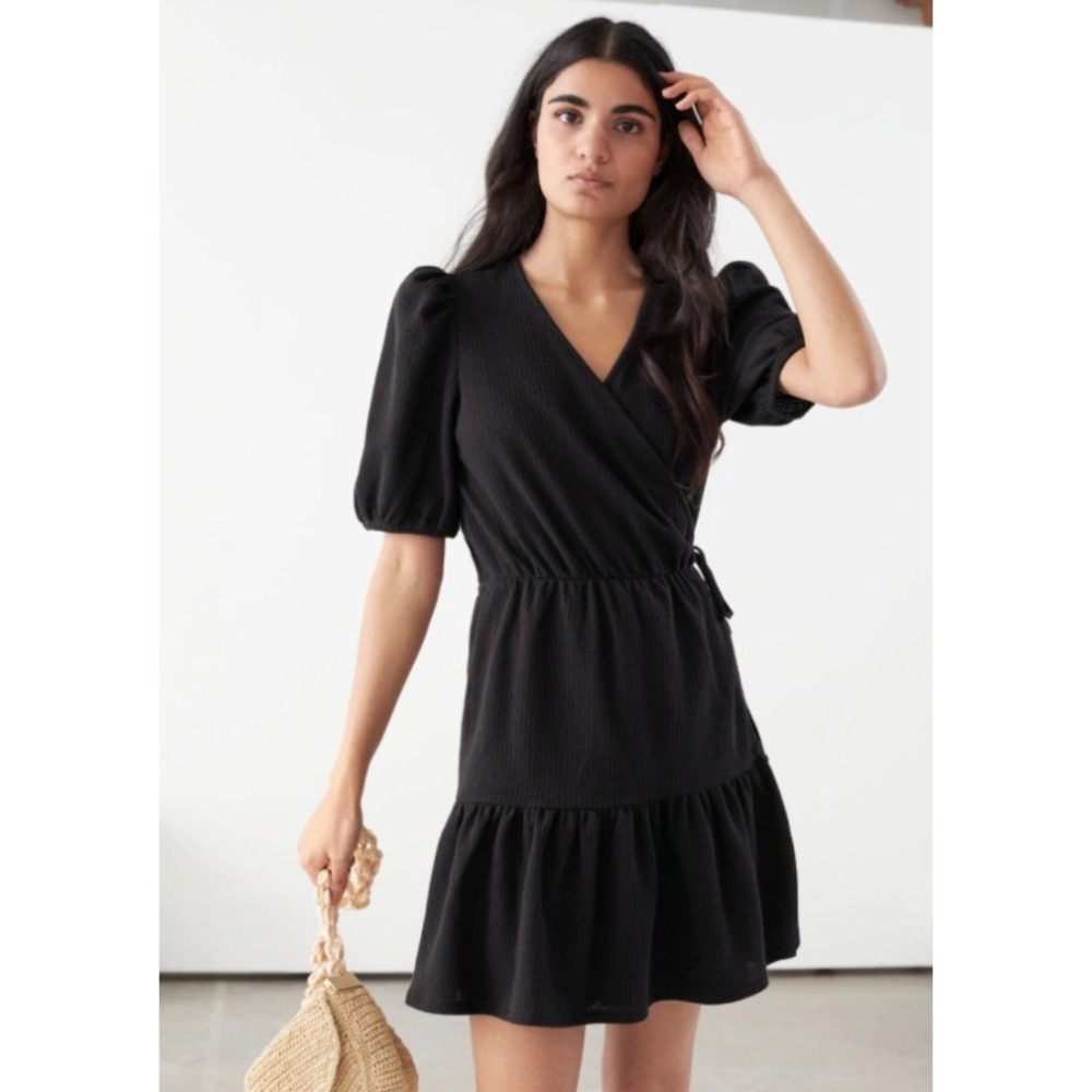 & Other Stories Paris Atelier Black Wrap Dress Textured Ruffle Mini Small